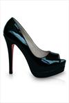 Black Patent Peep Toe Pumps