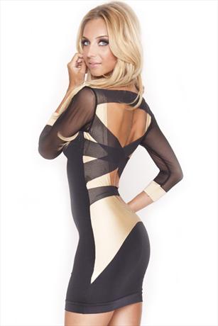 Quontum Black and Gold Mesh Back Dress