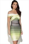 Off Shoulder Green Gradient Bandage Dress