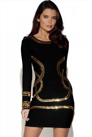 Black and Gold Crystal Embellished Dress
