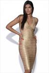 Gold Midi Length Bandage Dress