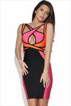 Cut Out Tri Tone Bandage Dress