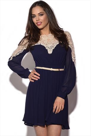 Little Mistress Lace Top Navy Dress