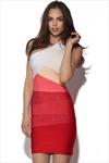 One Shoulder Red Gradient Bandage Dress