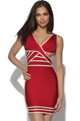 V Neck Contrast Bandage Dress