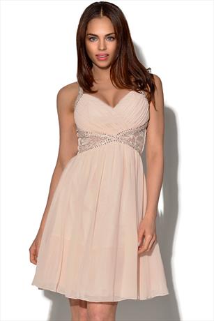 Little Mistress Nude Embellished Prom Dress